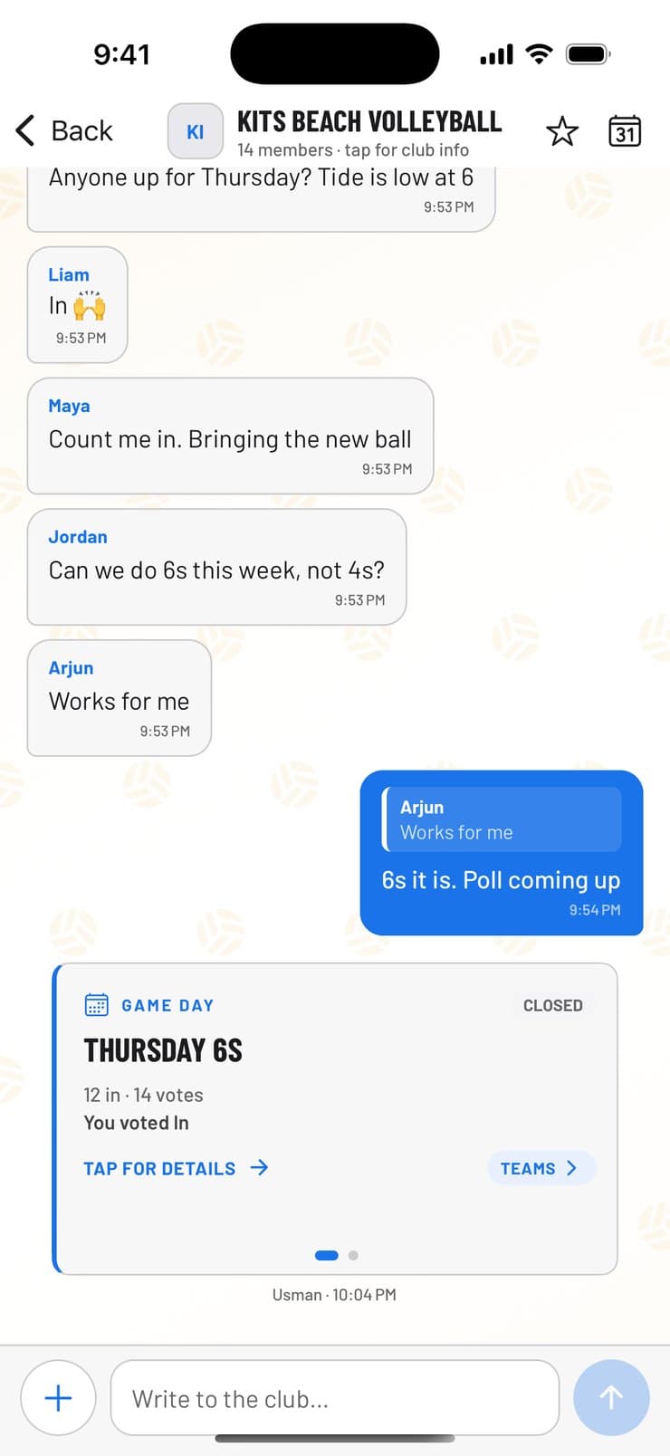 TopShott Club chat screen