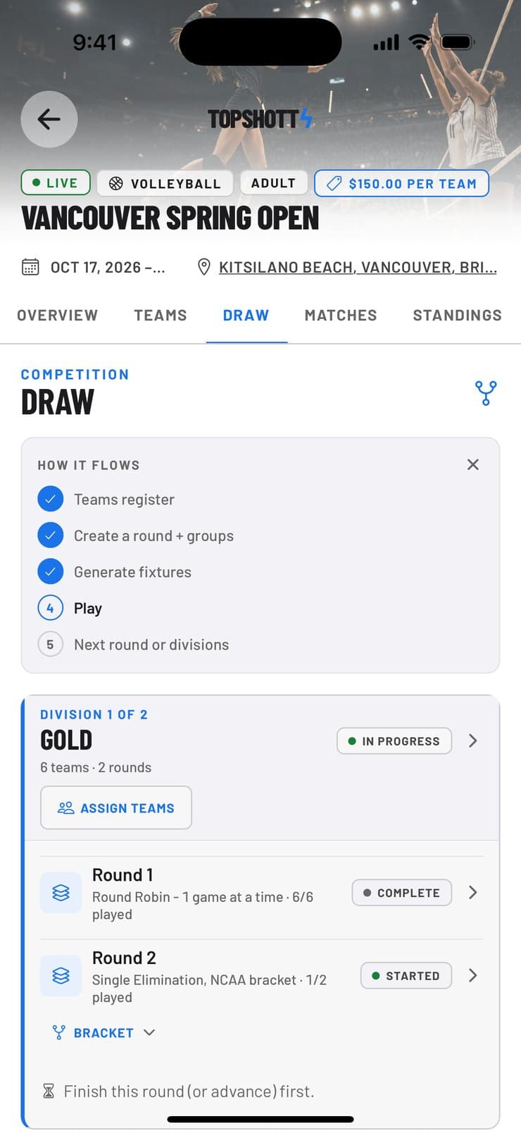 TopShott Draw and rounds screen
