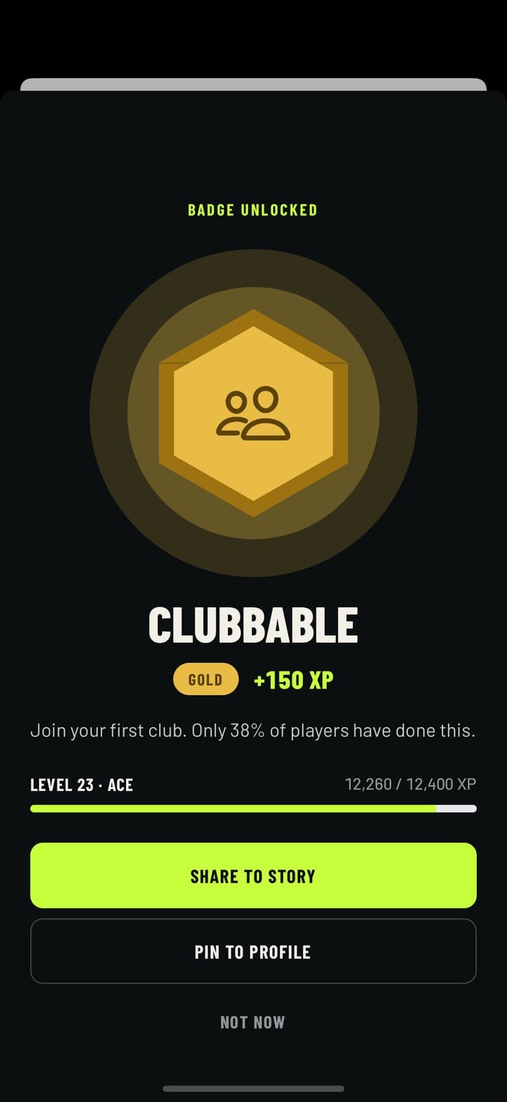 TopShott Badge unlocked screen